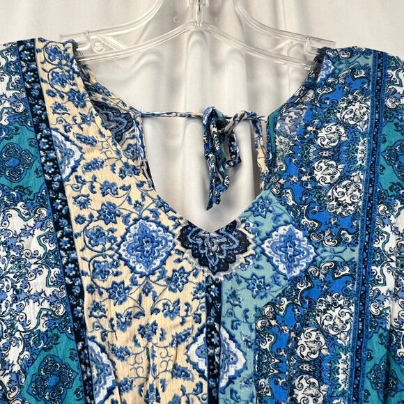 Gypsies & Moondust Paisley Maxi Dress V-Neck Short Sleeve Blue/Multi Size Small - Picture 4 of 9
